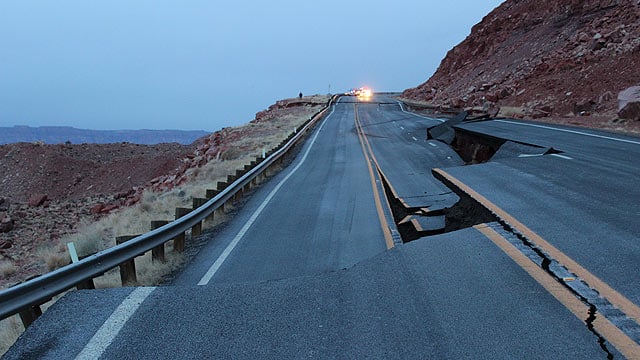 (Source: Arizona Department of Transportation) A 150-foot section of U.S. 89 about 25 miles south of Page collapsed early Wednesday morning.